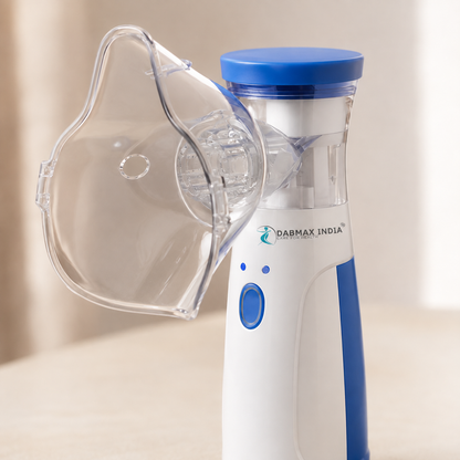 Close view of a portable mesh nebulizer and mask
