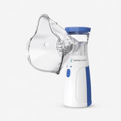 Portable mesh nebulizer with mask on a white background