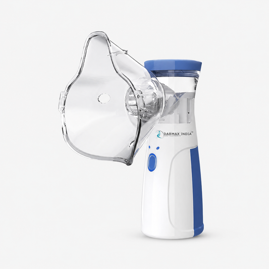 Portable mesh nebulizer with mask on a white background